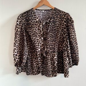 Leopard Print Women's Front Tie Top, Size L, NWOT
